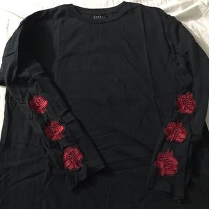Embroidered Rose Long Sleeve T-Shirt